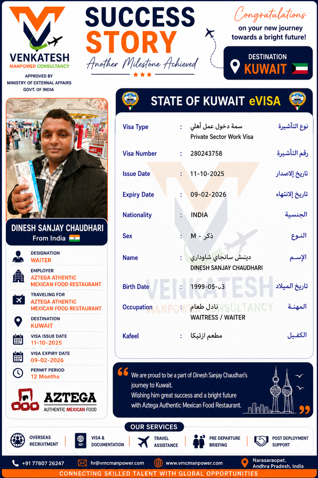 Dinesh Sanjay Chaudhari-Waiter - Kuwait