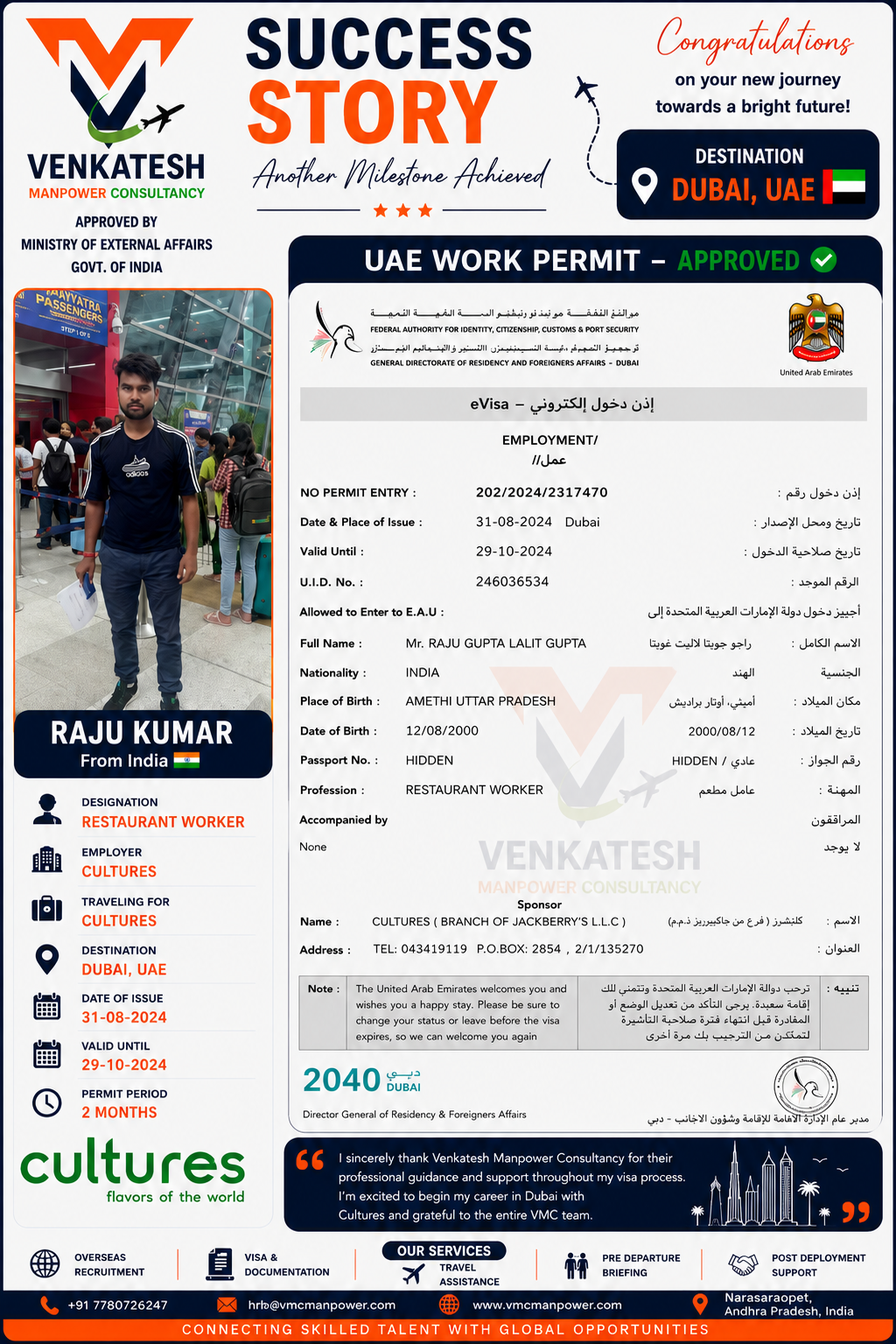 Raju Gupta Kumar-Restaurant Worker - Dubai